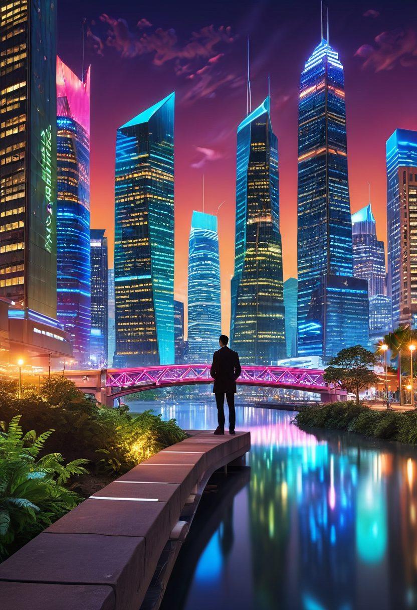 A trailblazing developer standing confidently at a crossroads illuminated by glowing Enterprise JavaBeans symbols. The left path leads to a bustling tech city while the right leads to a serene landscape symbolizing personal growth. Colorful code snippets float in the air, showcasing the transformation of skills. The scene is vibrant and inspiring, radiating excitement and opportunity. super-realistic. vibrant colors. 3D.