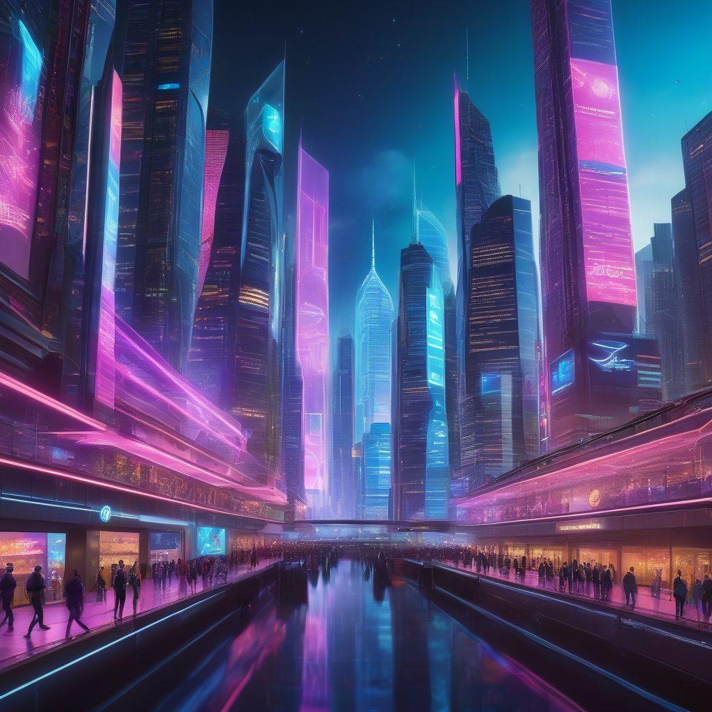 A futuristic landscape showcasing a bustling city of advanced web development tools and technologies. Highlight a giant holographic interface displaying JavaBeans architecture, surrounded by developers collaborating in virtual reality. Include elements like coding symbols, futuristic skyscrapers, and digital screens, all glowing with vibrant colors. super-realistic. vibrant colors. futuristic style.
